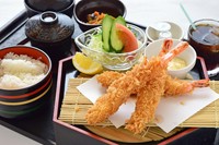 エビフライ（二本）/味噌ヒレカツ（三ヶ）/刺身/野菜サラダ/茶碗蒸し/ご飯/赤だし/漬物