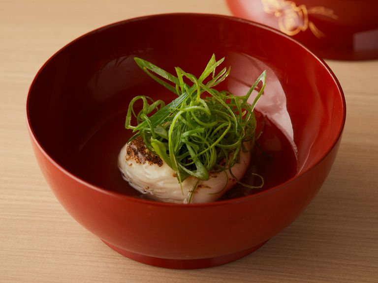 河豚白子炭火焼き 河豚出汁掛け