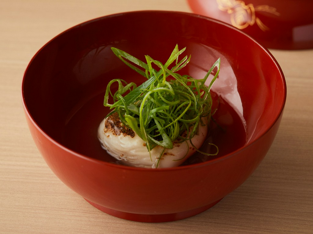 河豚白子炭火焼き　河豚出汁掛け