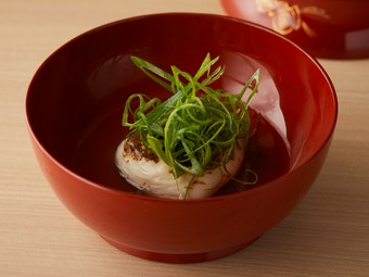 河豚白子炭火焼き　河豚出汁掛け