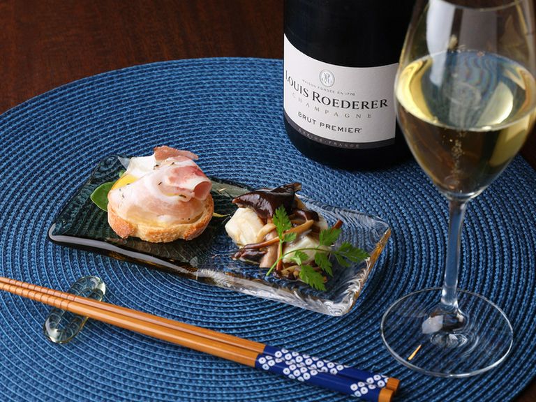 シャンパーニュと前菜2種盛り