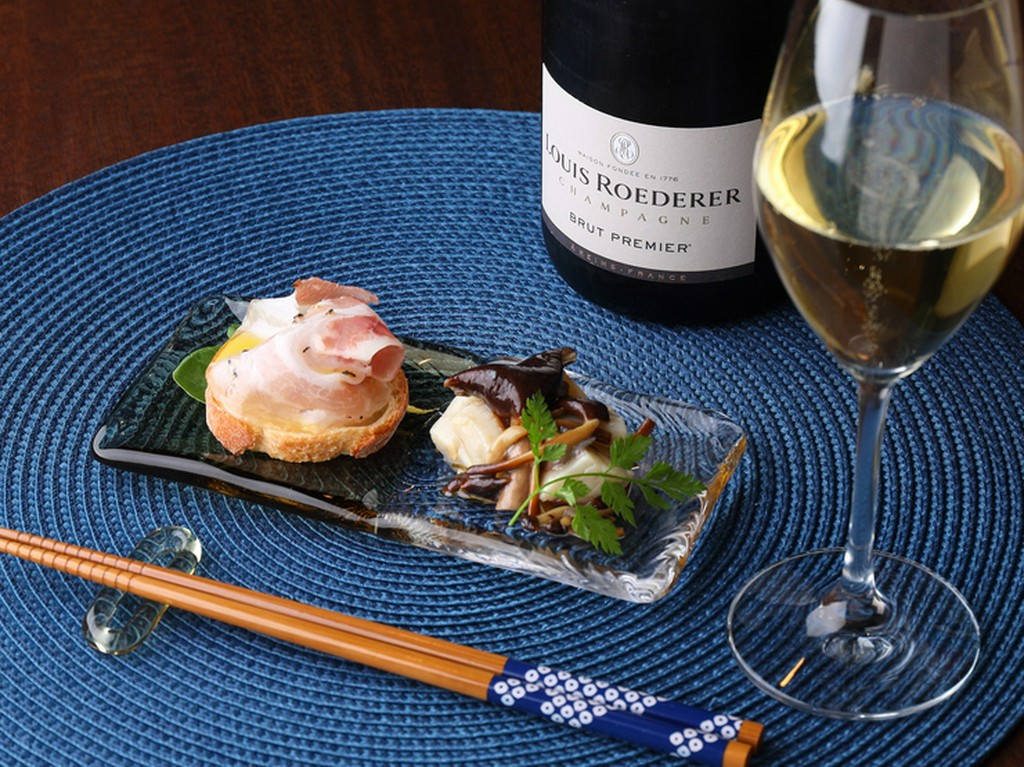 シャンパーニュと前菜2種盛り