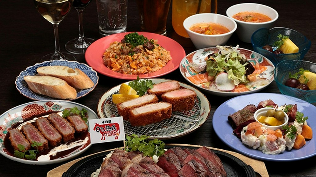 名物の熟成ステーキと和牛ステーキ、両方を一度に味わえる贅沢なコースです。宴会や特別な集まりに