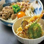 お好きなミニ丼とお好きなうどんが選べるお得なセット（全うどんメニューからお選びいただけます）
ミニ親子丼・ミニかつ丼・ミニ天丼・ミニ穴子天丼・ミニ鉄火丼　　　