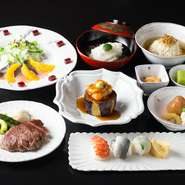 旬の食材が豊富に盛り込まれている当店一番人気のコースです。