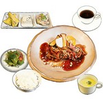 ●丸橋のバベットステーキ
・ライスorバゲット／スープ／サラダ／小鉢3品/コーヒーor紅茶