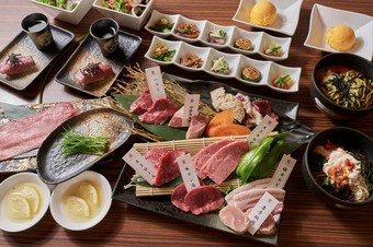 季節感あるお料理とA5ランクの上質な焼肉盛合せがメインの内容で、ご家族やイベントに最適な焼肉三昧コース