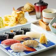 江戸前寿司の伝統の技と新感覚のOlive油で揚げた天ぷらのコラボレーション。料理長の目利きで納得のいく素材のみを買い付けし、江戸前寿司の伝統の技で丁寧に仕上げた逸品と天ぷらをお楽しみいただけます。