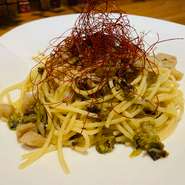 お魚と野菜のペペロンチーノ　スパゲッティ