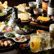 ご宴会は、全て飲み放題付。
生ビール、芋焼酎、日本酒、ハイボール、サワー類、ソフトドリンクと充実のラインナップ！！