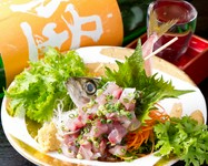 ※こだわりの地魚は毎朝変わりますのでご来店のなってからご確認下さい。

アジたたき　1330円
朝どれぷりっぷりの鯵は最高です

金目鯛刺身　3300円
生しらす刺身　1480円
ホタテ刺身　1480円
中トロ刺身　2980円

