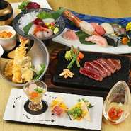 伊豆牛のステーキか伊勢海老の御造りかどちらかお選び下さい。
特上の寿司懐石です。
