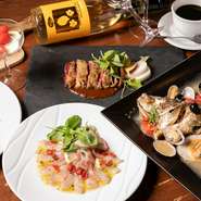 お友達や会社の仲間と少人数での忘年会はいかがですか？カルパッチョやサラダ、アヒージョに魚介のアクアパッツァもついた忘年会・新年会コースをご用意！