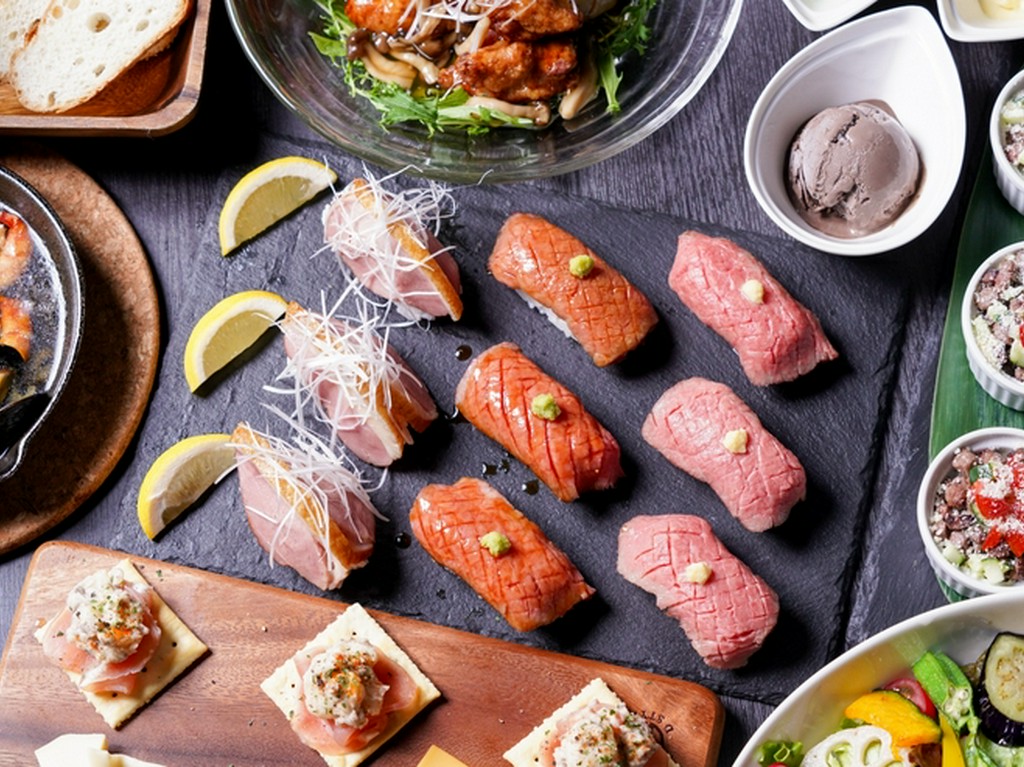 お洒落に贅沢！宮崎牛肉寿司が愉しめる！2H飲み放題付YOLOコース