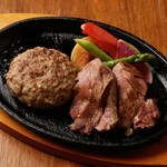 当店自慢のハンバーグと、牛タンステーキのコンボ商品です。