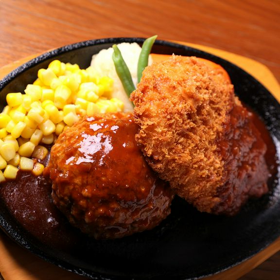 ハンバーグ&有頭海老フライ