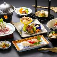 北海道の食材のみならず、四季折々の旬の素材の
持ち味を引き出し、丁寧に仕上げています。
ご接待などのおもてなしにふさわしいコースです。
写真は2023年12月～2024年2月の料理です。

