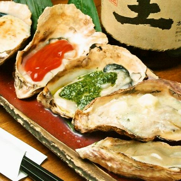焼き牡蠣（酒醤油／タルタルソース／バジル/アンチョビバター／ガーリックバター）