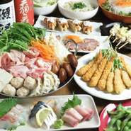 旬のお野菜を使った全10品のプラン。広々とした店内で宴会をお楽しみ下さい。