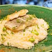  地味深い野菜の出汁とともにじっくり炊き上げるリゾット！ 鱧の旨味とお豆の生命力で夏の味わい