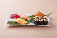 赤身、蒸し海老、握り玉子、いなり、納豆巻き