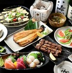 120分飲み放題付。刺身3種盛り合わせや牛タン串など『そわか堪能コース』