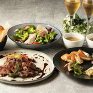 ご予約はコースページからお待ちしております。

【コース内容】
・スープブッフェ
・サラダ
・前菜盛り合わせ
・黒毛和牛イチボのステーキ
・20種類以上のパンビュッフェ
・乾杯スパークリングワイン（ノンアルOK）