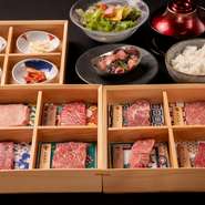 キムチナムル4種盛り
極みタン
和牛赤身
上ハラミ
和牛上カルビ
厳選赤身 2種
厳選霜降り 2種
チョレギサラダ
コムタンスープ
御飯

（御飯大盛＋100円）