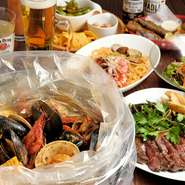 女子会、忘年会など各種ご宴会をお考えの幹事様必見！おつまみ手づかみシーフードデザート、120分飲み放題までセットになったパーティコースを3,500円からご用意！ 手づかみトッピングはおすすめ食材をチョイス。