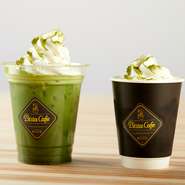 カフェラテ・キャラメルラテ・メープルラテ・ハニーラテ・抹茶ラテをご用意。全てhot / coldご選択可です。