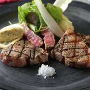 ヒレの外側にあるお肉で適度なサシが入りジューシーで柔らかい部位。赤身と脂身のバランス絶妙。
・ダブルカット300g：3,300円