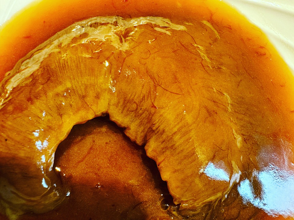 ふかひれの醤油煮込み、鮑のおこげ