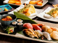 お好みの刺身が選べるおこもり海鮮丼や鮨6種など含む『寿コース』全19品！
旬の味覚をお楽しみいただけます