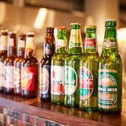 イタリアの『モレッティ』やハワイの『コナビール』など、海外のビールのラインナップが魅力的。そのビールならではのペアリングを楽しめる料理にも、シェフのこだわりが光ります。