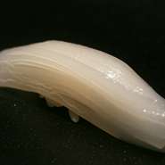 甘みのある金沢沖の赤いかを使用。口に含むとイカと鮨飯が一体となり、絶妙な舌触りを楽しめます。