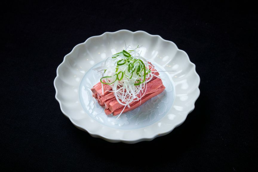 和牛ハツ刺し　香味甘口醤油