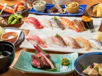 料理と寿司、それぞれを順番に堪能できる『おまかせ寿司コース』