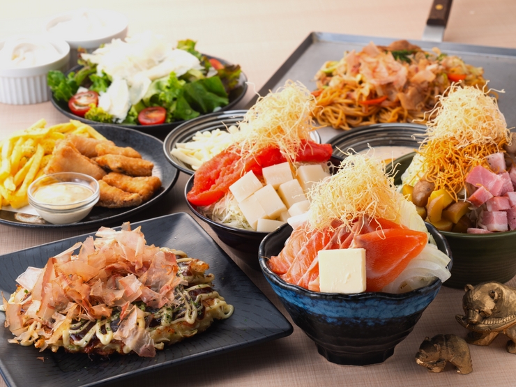 【KIBORI套餐】人气半份文字烧2种+特制菜1种+2小时无限畅饮，共7种，5000日元