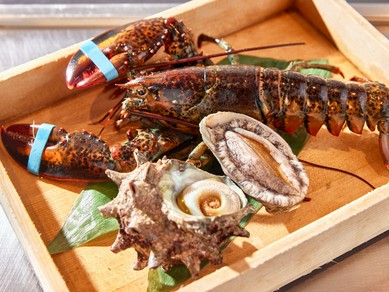 生けすから取り出したばかりの新鮮な魚介を鉄板で味わう『海の幸』