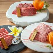 メイン食材は宮古島で飼育されたブランド和牛「大福牛」。A5・A4ランクのお肉のみが名乗ることを許されるという、厳しい水準をクリアしたお肉を贅沢に焼肉として楽しめます。