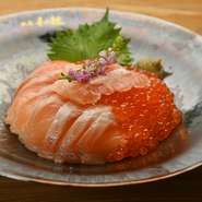 幻のイトウ丼
日本三大怪魚に数えられるサケ科　幻の魚イトウと厳選イクラを味わえる一品です。
（時期や入荷状況により、ご提供できない場合があります。）