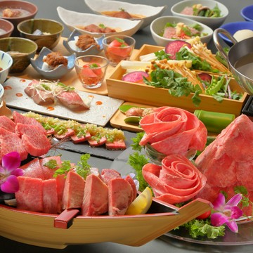 《飲み放題付》松島「名物牛たんピラミッドしゃぶしゃぶ＆豪快!船盛焼肉食尽コース」19,000円
