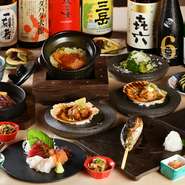 当店の名物である原始焼きや炉端で焼くお肉料理、土鍋ご飯などを楽しめるワンランク上の全10品のコース