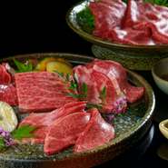 特選カルビ／特選ロース／本日の松阪牛2種／赤身すき焼き／焼野菜