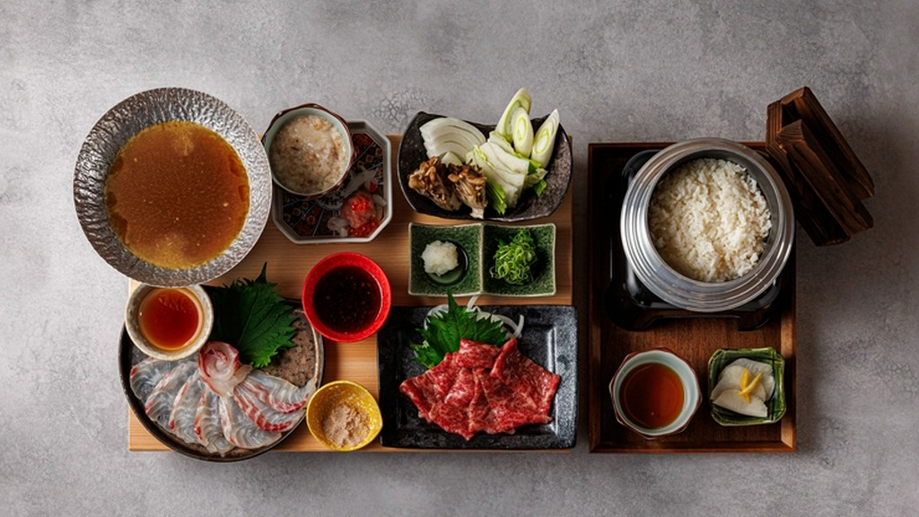 店の看板メニュー。刺身・炙り・しゃぶしゃぶと何度も味変を楽しめる『SHIMADORO御膳』