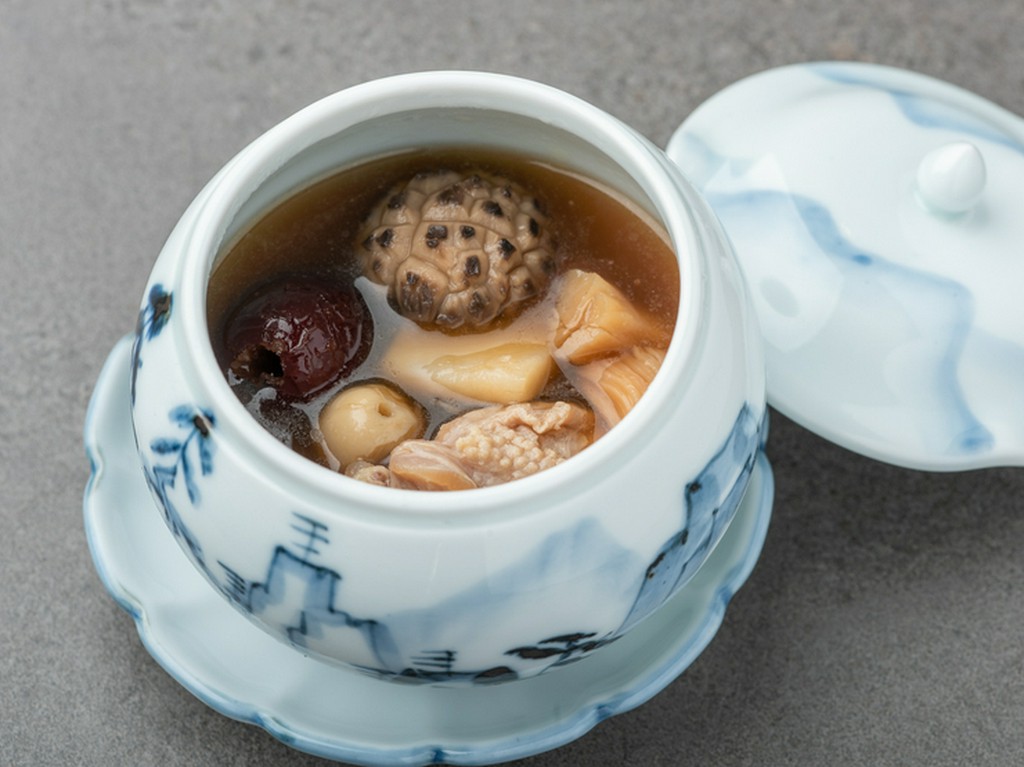 コースの幕開けを彩る『山海珍味入り蒸スープ』