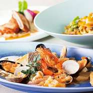 茨城県日立会瀬漁港で獲れた旬の魚・つくば鶏・味麗豚（みらいとん）･霞浦牛（かほぎゅう）など、地元茨城県の旬の食材を利用した、メニューの数々をお楽しみください。