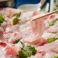 メインのお肉は「飛騨牛」を筆頭に、北海道日高の四元豚「神威豚」、鳥取「大山地鶏」などを用意。冷凍モノを使用しないことも大切なこだわりです。夜の部では魚河岸から仕入れた旬の素材を使った逸品も楽しめます。
