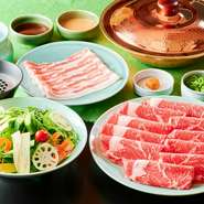小鉢、サラダ、岩手県産　岩中豚（180g）／国産野菜盛り合わせ、ご飯、香の物、デザート