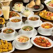 約25種類以上のインドカリーはもちろん、人気のビリニヤやタンドリーチキンなど本格インド料理は全80種類以上ご用意◎ランチやディナー、インドビールやインドワインに合うおつまみも◎様々なシーンでご利用頂けます